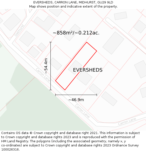 EVERSHEDS, CARRON LANE, MIDHURST, GU29 9LD: Plot and title map