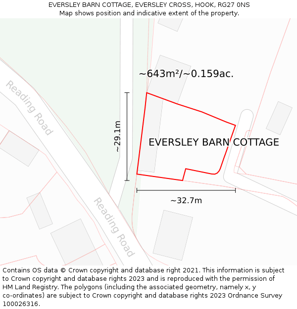 EVERSLEY BARN COTTAGE, EVERSLEY CROSS, HOOK, RG27 0NS: Plot and title map