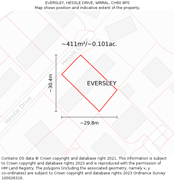 EVERSLEY, HESSLE DRIVE, WIRRAL, CH60 8PS: Plot and title map