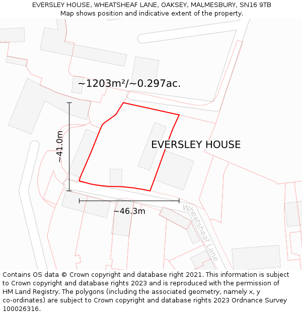 EVERSLEY HOUSE, WHEATSHEAF LANE, OAKSEY, MALMESBURY, SN16 9TB: Plot and title map