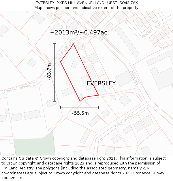 EVERSLEY, PIKES HILL AVENUE, LYNDHURST, SO43 7AX: Plot and title map