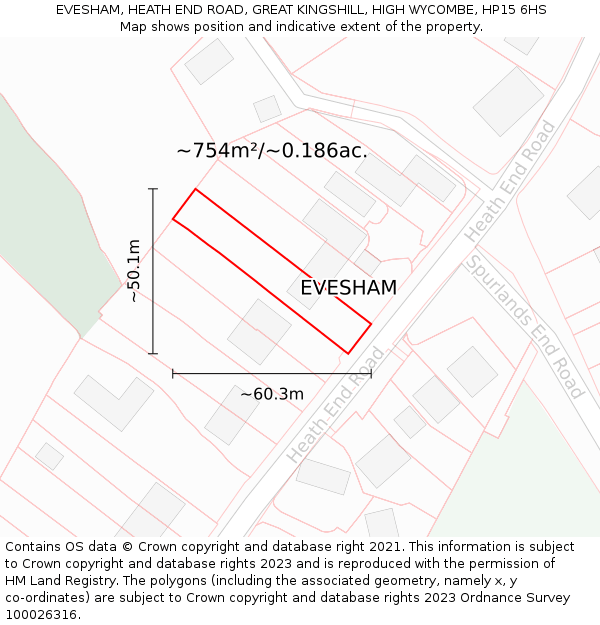 EVESHAM, HEATH END ROAD, GREAT KINGSHILL, HIGH WYCOMBE, HP15 6HS: Plot and title map