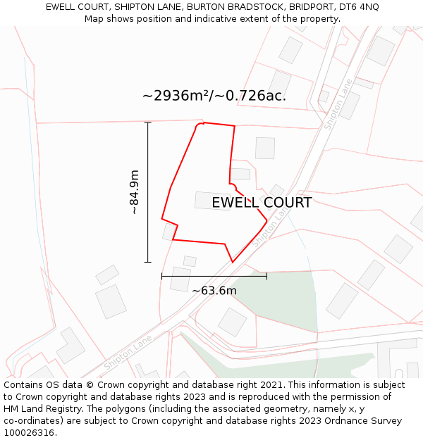 EWELL COURT, SHIPTON LANE, BURTON BRADSTOCK, BRIDPORT, DT6 4NQ: Plot and title map