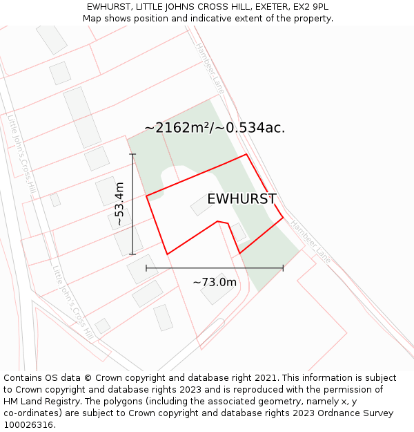 EWHURST, LITTLE JOHNS CROSS HILL, EXETER, EX2 9PL: Plot and title map