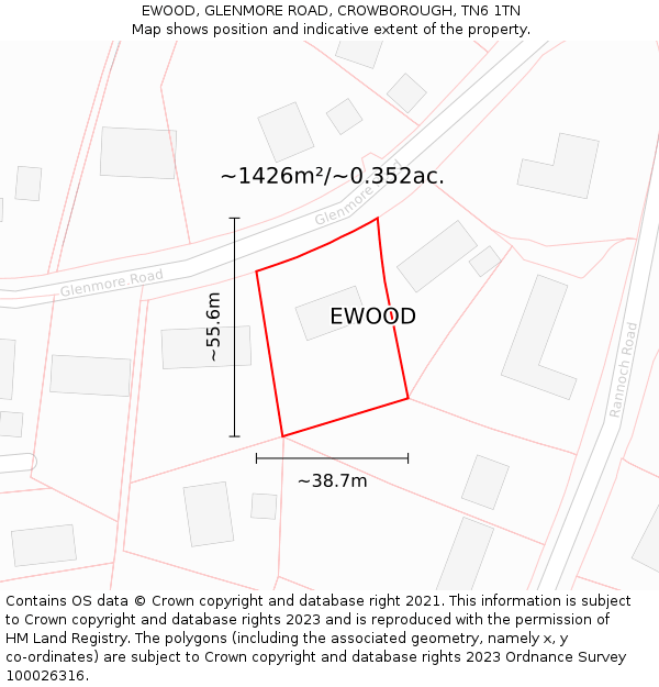 EWOOD, GLENMORE ROAD, CROWBOROUGH, TN6 1TN: Plot and title map