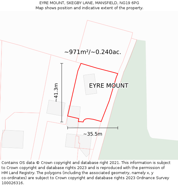 EYRE MOUNT, SKEGBY LANE, MANSFIELD, NG19 6PG: Plot and title map