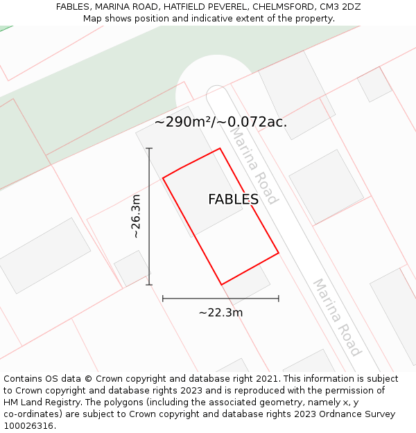 FABLES, MARINA ROAD, HATFIELD PEVEREL, CHELMSFORD, CM3 2DZ: Plot and title map