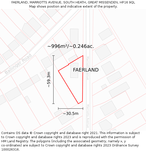 FAERLAND, MARRIOTTS AVENUE, SOUTH HEATH, GREAT MISSENDEN, HP16 9QL: Plot and title map