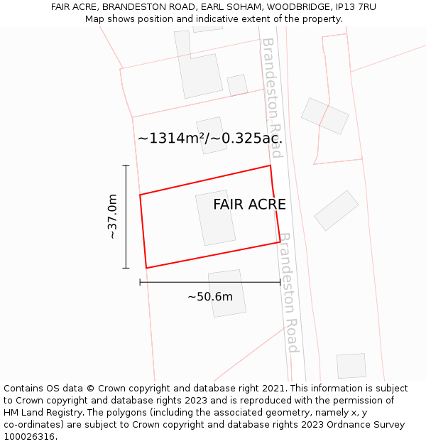 FAIR ACRE, BRANDESTON ROAD, EARL SOHAM, WOODBRIDGE, IP13 7RU: Plot and title map
