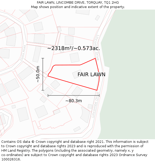 FAIR LAWN, LINCOMBE DRIVE, TORQUAY, TQ1 2HG: Plot and title map