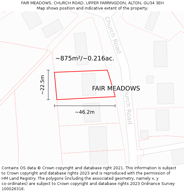 FAIR MEADOWS, CHURCH ROAD, UPPER FARRINGDON, ALTON, GU34 3EH: Plot and title map