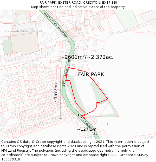 FAIR PARK, EXETER ROAD, CREDITON, EX17 3BJ: Plot and title map