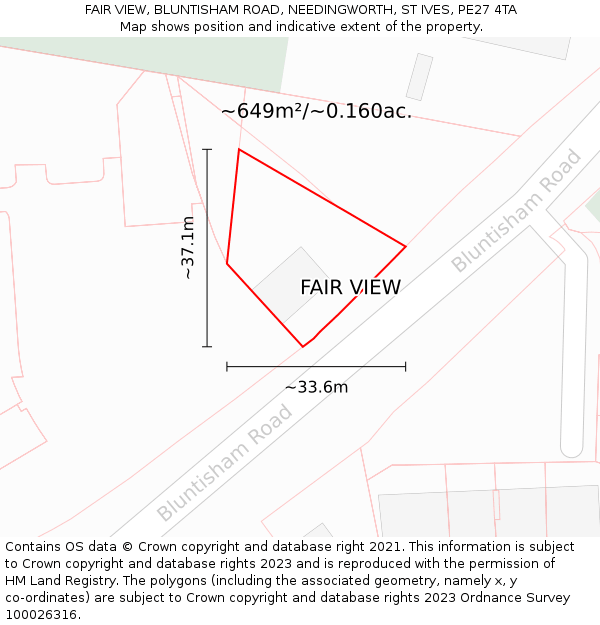 FAIR VIEW, BLUNTISHAM ROAD, NEEDINGWORTH, ST IVES, PE27 4TA: Plot and title map