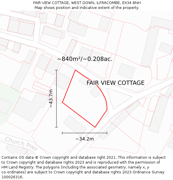 FAIR VIEW COTTAGE, WEST DOWN, ILFRACOMBE, EX34 8NH: Plot and title map