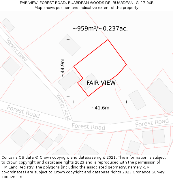 FAIR VIEW, FOREST ROAD, RUARDEAN WOODSIDE, RUARDEAN, GL17 9XR: Plot and title map