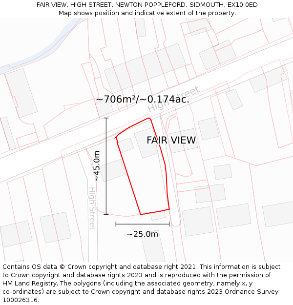 FAIR VIEW, HIGH STREET, NEWTON POPPLEFORD, SIDMOUTH, EX10 0ED: Plot and title map