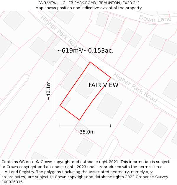FAIR VIEW, HIGHER PARK ROAD, BRAUNTON, EX33 2LF: Plot and title map