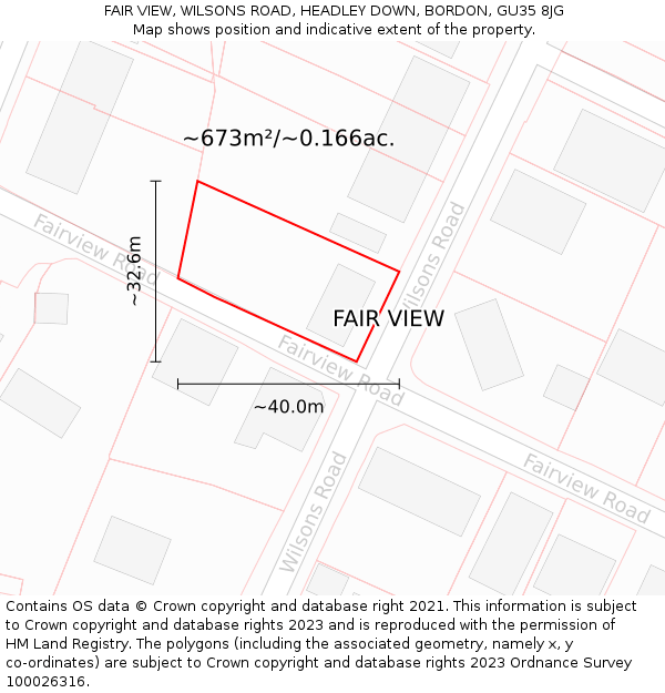 FAIR VIEW, WILSONS ROAD, HEADLEY DOWN, BORDON, GU35 8JG: Plot and title map