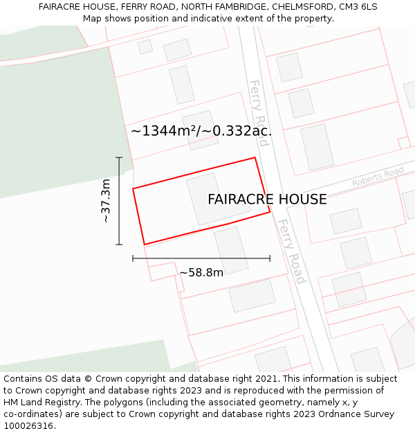 FAIRACRE HOUSE, FERRY ROAD, NORTH FAMBRIDGE, CHELMSFORD, CM3 6LS: Plot and title map