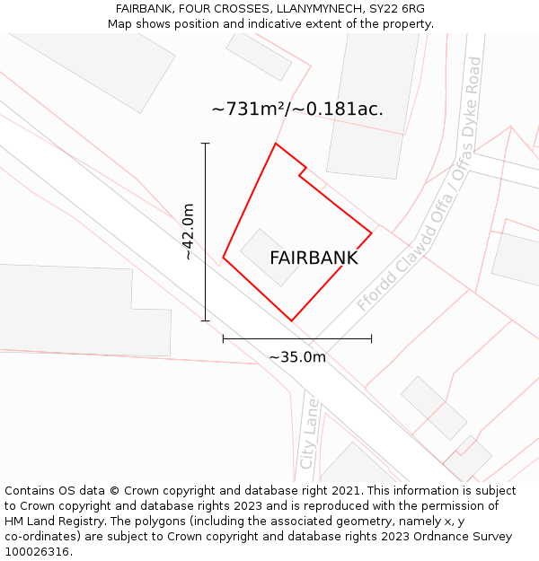 FAIRBANK, FOUR CROSSES, LLANYMYNECH, SY22 6RG: Plot and title map