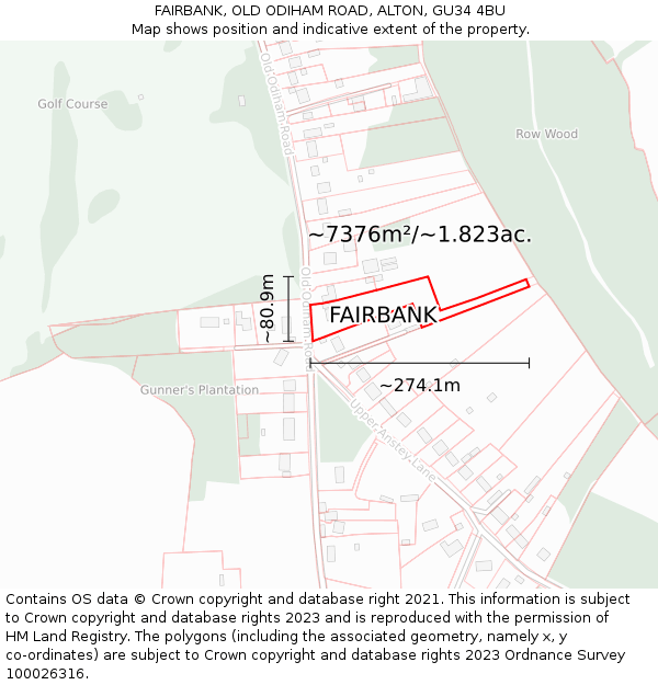 FAIRBANK, OLD ODIHAM ROAD, ALTON, GU34 4BU: Plot and title map