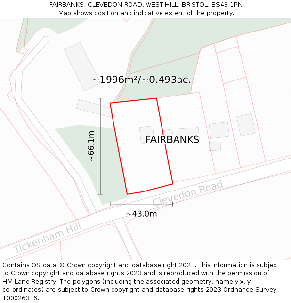 FAIRBANKS, CLEVEDON ROAD, WEST HILL, BRISTOL, BS48 1PN: Plot and title map