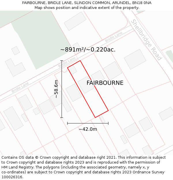 FAIRBOURNE, BRIDLE LANE, SLINDON COMMON, ARUNDEL, BN18 0NA: Plot and title map