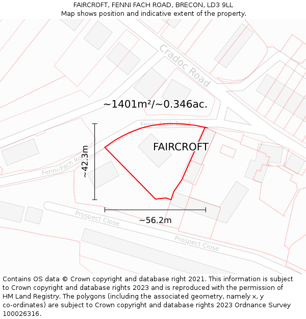 FAIRCROFT, FENNI FACH ROAD, BRECON, LD3 9LL: Plot and title map