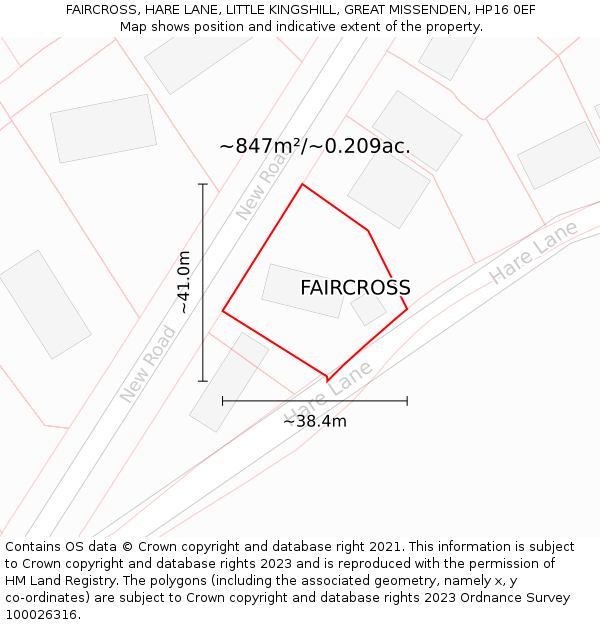 FAIRCROSS, HARE LANE, LITTLE KINGSHILL, GREAT MISSENDEN, HP16 0EF: Plot and title map