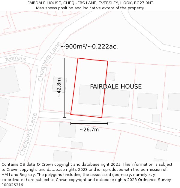 FAIRDALE HOUSE, CHEQUERS LANE, EVERSLEY, HOOK, RG27 0NT: Plot and title map