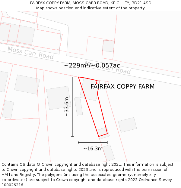 FAIRFAX COPPY FARM, MOSS CARR ROAD, KEIGHLEY, BD21 4SD: Plot and title map