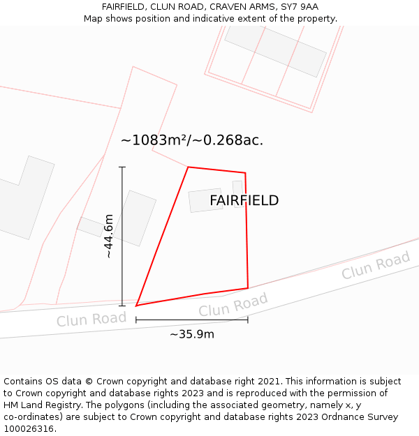 FAIRFIELD, CLUN ROAD, CRAVEN ARMS, SY7 9AA: Plot and title map