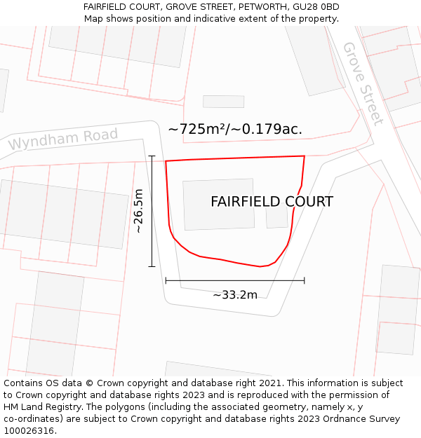 FAIRFIELD COURT, GROVE STREET, PETWORTH, GU28 0BD: Plot and title map