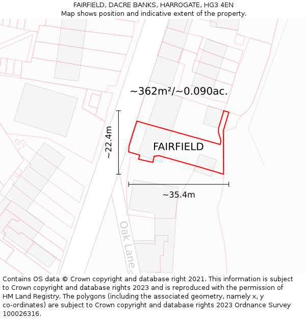 FAIRFIELD, DACRE BANKS, HARROGATE, HG3 4EN: Plot and title map