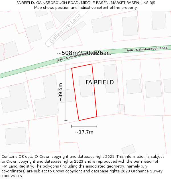 FAIRFIELD, GAINSBOROUGH ROAD, MIDDLE RASEN, MARKET RASEN, LN8 3JS: Plot and title map