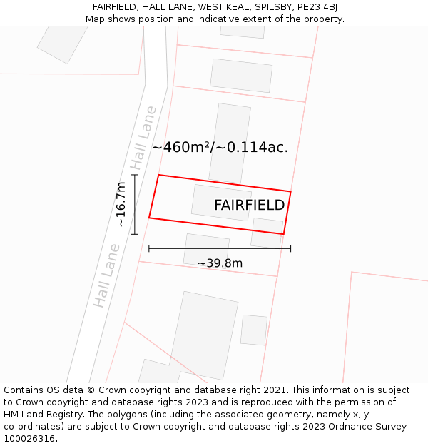 FAIRFIELD, HALL LANE, WEST KEAL, SPILSBY, PE23 4BJ: Plot and title map