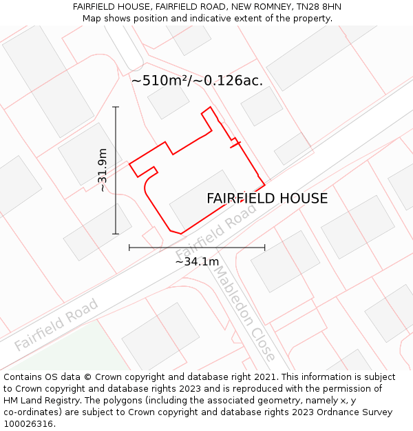 FAIRFIELD HOUSE, FAIRFIELD ROAD, NEW ROMNEY, TN28 8HN: Plot and title map