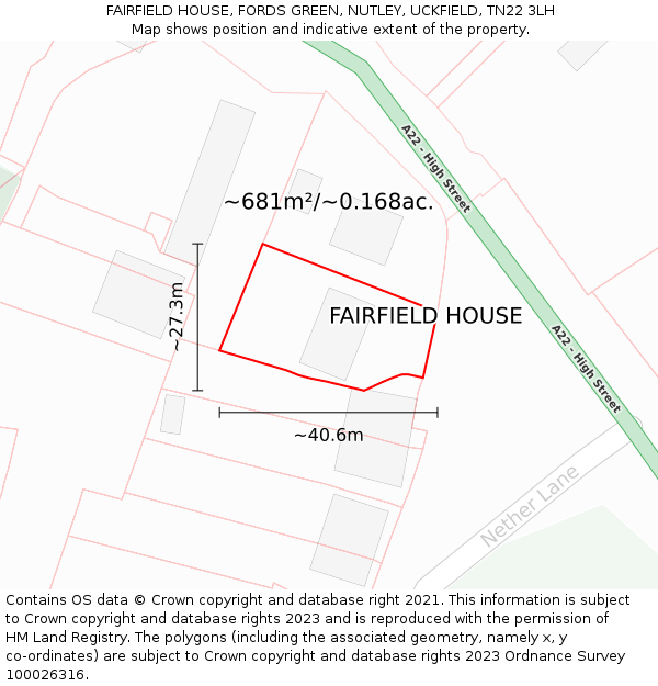 FAIRFIELD HOUSE, FORDS GREEN, NUTLEY, UCKFIELD, TN22 3LH: Plot and title map