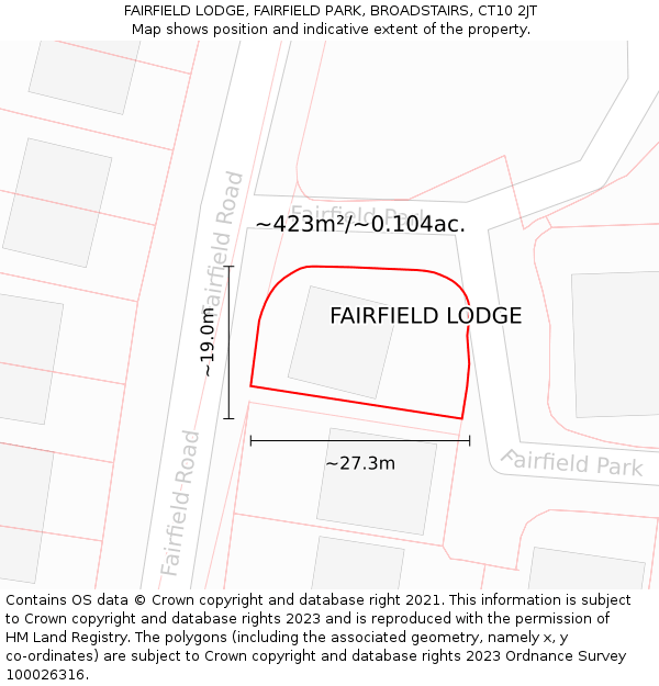 FAIRFIELD LODGE, FAIRFIELD PARK, BROADSTAIRS, CT10 2JT: Plot and title map