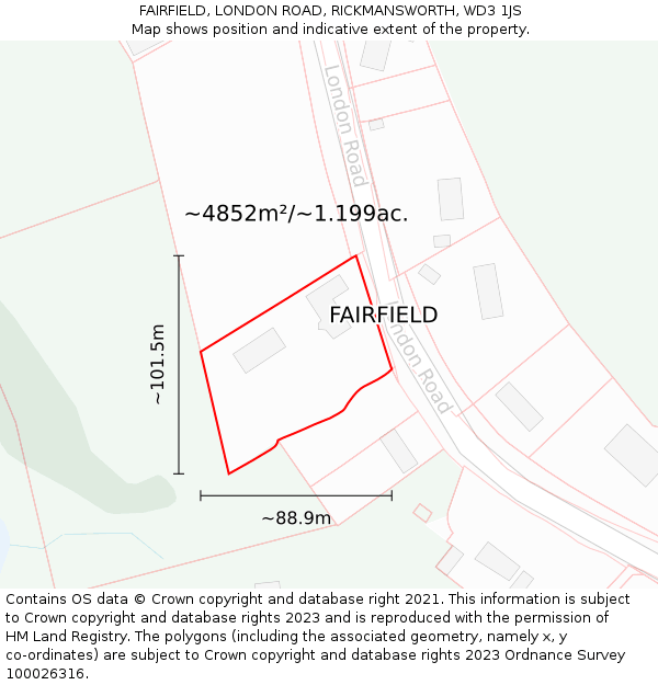 FAIRFIELD, LONDON ROAD, RICKMANSWORTH, WD3 1JS: Plot and title map