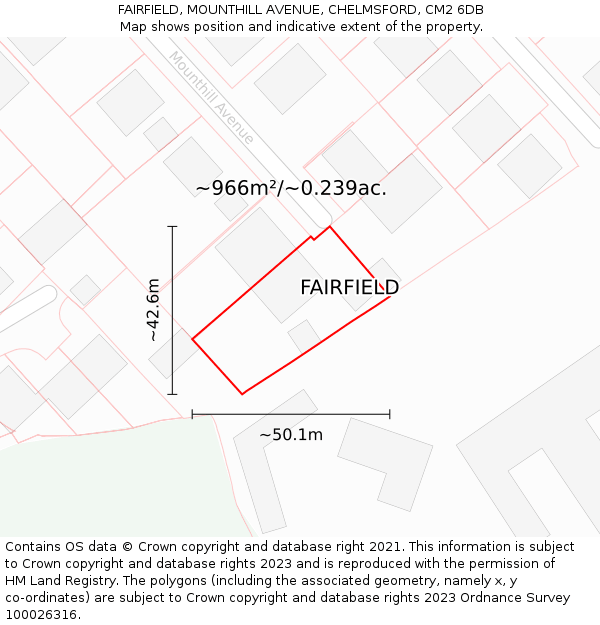 FAIRFIELD, MOUNTHILL AVENUE, CHELMSFORD, CM2 6DB: Plot and title map
