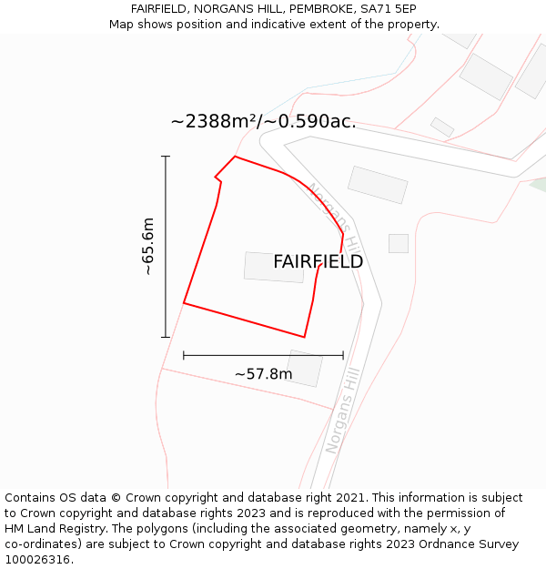 FAIRFIELD, NORGANS HILL, PEMBROKE, SA71 5EP: Plot and title map