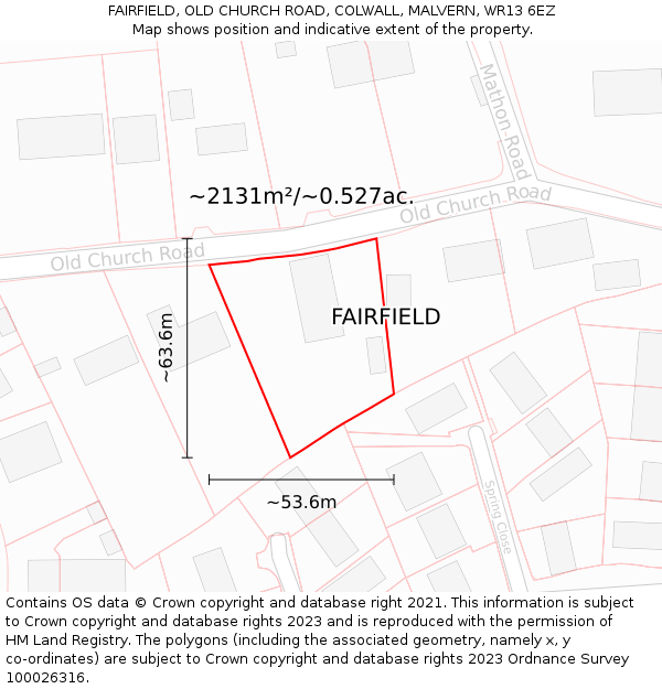 FAIRFIELD, OLD CHURCH ROAD, COLWALL, MALVERN, WR13 6EZ: Plot and title map