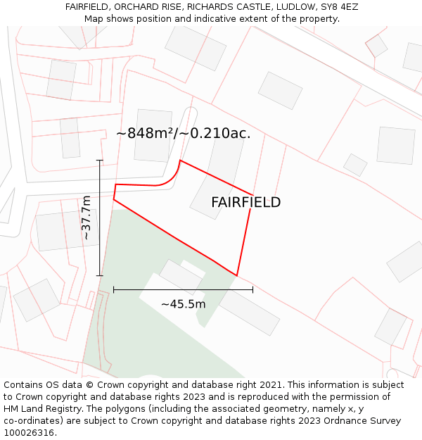 FAIRFIELD, ORCHARD RISE, RICHARDS CASTLE, LUDLOW, SY8 4EZ: Plot and title map