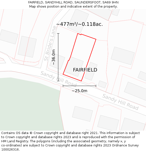 FAIRFIELD, SANDYHILL ROAD, SAUNDERSFOOT, SA69 9HN: Plot and title map