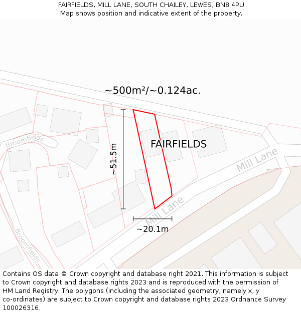 FAIRFIELDS, MILL LANE, SOUTH CHAILEY, LEWES, BN8 4PU: Plot and title map