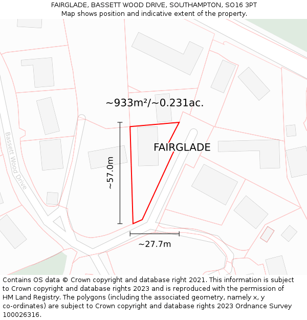 FAIRGLADE, BASSETT WOOD DRIVE, SOUTHAMPTON, SO16 3PT: Plot and title map