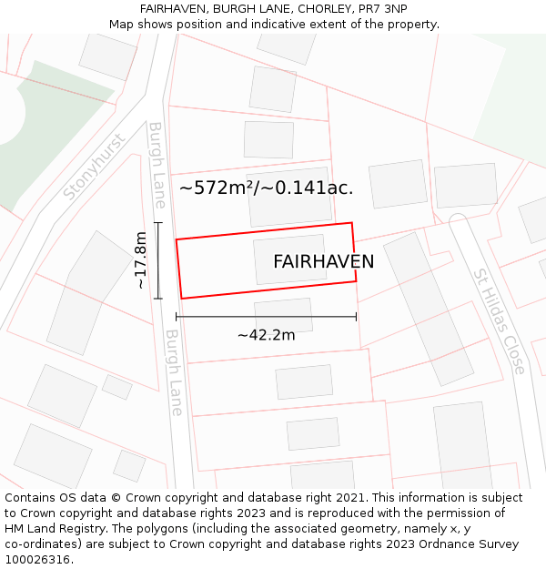 FAIRHAVEN, BURGH LANE, CHORLEY, PR7 3NP: Plot and title map