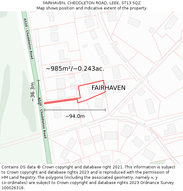 FAIRHAVEN, CHEDDLETON ROAD, LEEK, ST13 5QZ: Plot and title map