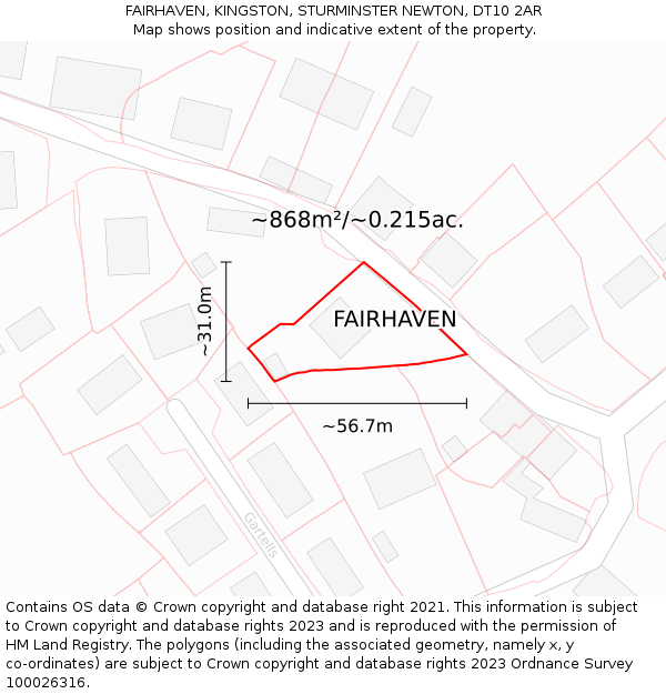 FAIRHAVEN, KINGSTON, STURMINSTER NEWTON, DT10 2AR: Plot and title map